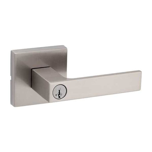 Kwikset - 740SAL - Singapore Lever Set - Square Rose - 15A - Satin Nickel - Entrance - SmartKey Technology - Grade 1 - UHS Hardware