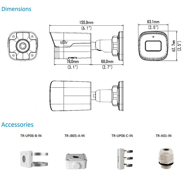 Uniview / IP Cameras / Bullet / 2.8mm Fixed Lens / 5MP / Smart IR / IP67 / WDR / UNV-2125SB-ADF28KM-I0 - UHS Hardware