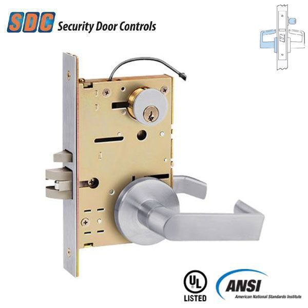 SDC - Z7852LQE - Solenoid Controlled Mortise Lock - Fail Secure - Eclipse Rose - Left Hand - 12/24VDC - Satin Chrome - Fire Rated - Grade 1 - UHS Hardware