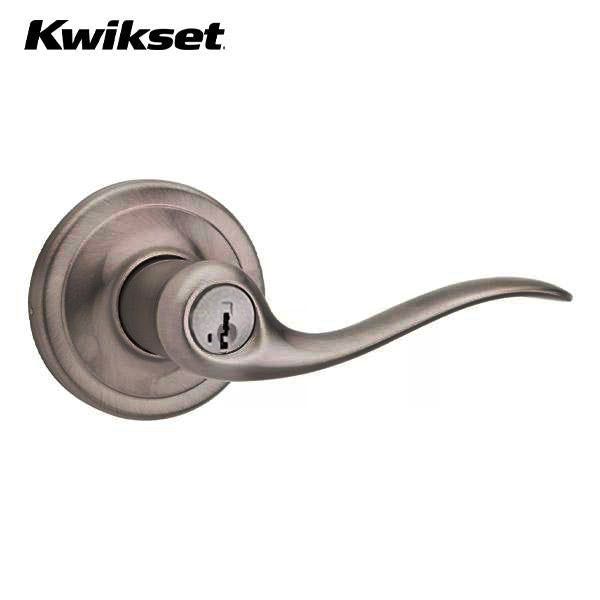 Kwikset - 740TNL - Tustin Lever - Round Rose - 15A - Antique Nickel - Entrance - SmartKey Technology - Grade 2 - UHS Hardware