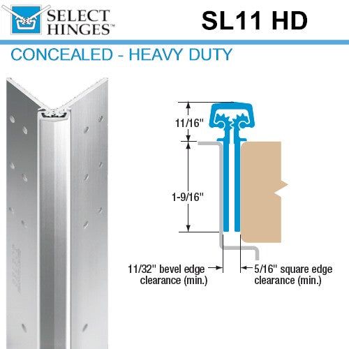 Select Hinges - 11 - 95" - Geared Concealed Continuous Hinge - Aluminum - Heavy Duty - UHS Hardware