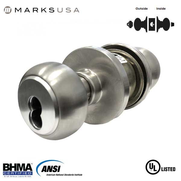 Marks USA - 280RAB - 80 LINE Commercial Knobset - SFIC - 2 3/4" Backset - 32D - Satin Stainless Steel - Entrance - Grade 1 - UHS Hardware