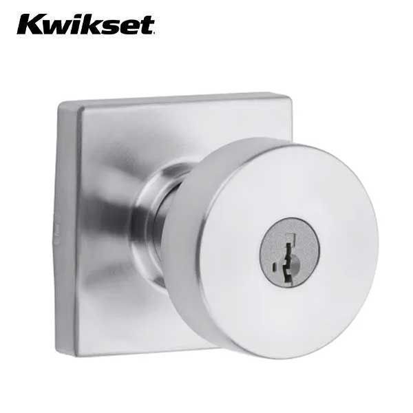 Kwikset - 740PSK - Pismo Knob  - Square Rose - Entrance - 26D - Satin Chrome - SmartKey Technology - Grade 3 - UHS Hardware