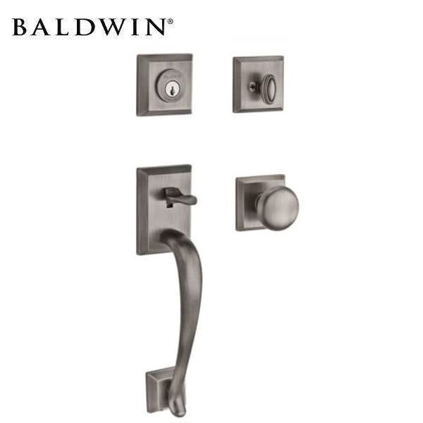 Baldwin Reserve - Napa Knob Handleset - Singl Cyl - Traditional Square Rose - 152 - Matte Antique Nickel - Grade 2 - UHS Hardware