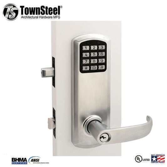 TownSteel - E-Genius 2000 - Interconnected Electronic Push Button Lock - Entry - 4" - On Center - Right Handed - Satin Chrome - Grade 1 - UHS Hardware