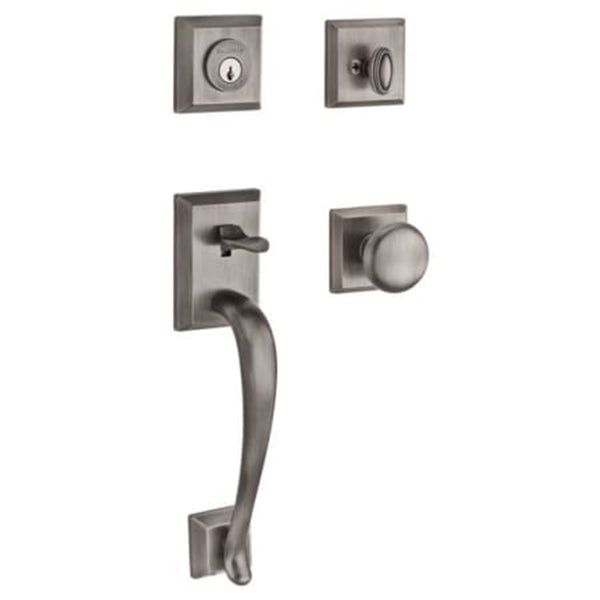 Baldwin Reserve - Napa Knob Handleset - Singl Cyl - Traditional Square Rose - 152 - Matte Antique Nickel - Grade 2 - UHS Hardware