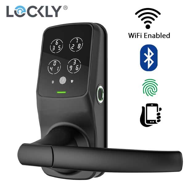 Lockly - PGD628WMB -  Secure PRO Biometric Electronic Lever Latch - Fingerprint Reader - Bluetooth - WiFi Hub - Matte Black - UHS Hardware