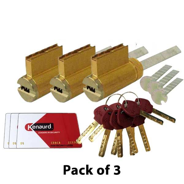 3 x High Security - (Key-In-Knob) KIK Cylinders - 06 Keyway - US3 - Polished Brass (Bundle Of 3) - UHS Hardware