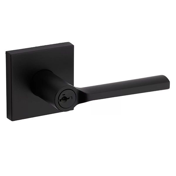 Kwikset - 156 - Lisbon Lever - Square Rose - 514 - Matte Black - Entrance - SmartKey Technology - Grade 2 - UHS Hardware