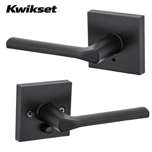 Kwikset - 155LSL - Lisbon Privacy Lever - Square Rose - 514 - Matte Black - Grade 2 - UHS Hardware