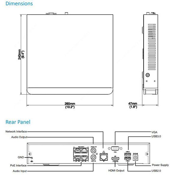 Uniview / 4-Channel / 8MP / 4K / NVR / 1 SATA / HDD up to 6 TB / UNV-301-04X-P4 - UHS Hardware