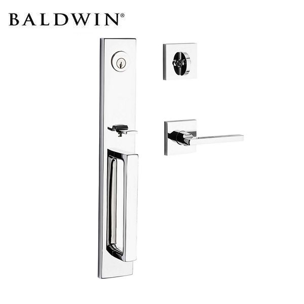 Baldwin Reserve - Santa Cruz Contemporary Lever Handleset - Singl Cyl - Contemporary Square Rose - 260 - Polished Chrome - Grade 2 - RH - UHS Hardware