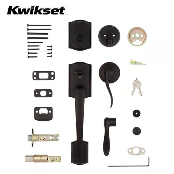 Kwikset - 818PTHXTNL - Prescott Handleset with Tustin Lever - Deadbolt Keyed One Side - Featuring SmartKey - Square Rose - 11P - Venetian Bronze - Entrance - Grade AAA - UHS Hardware