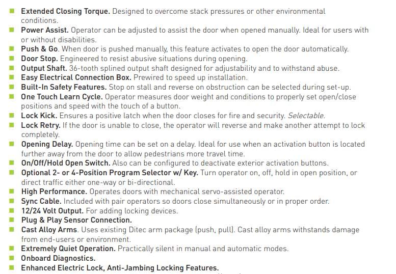 Ditec - HA9 - Full Feature Door Operator - Double PUSH Arm - Non Handed - Black - 75" For Double Doors - UHS Hardware