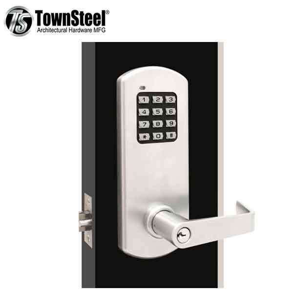 TownSteel - XCE2020S - Electronic Push Button Lever Lock - Clutch Lever - Satin Chrome - Grade 1 - UHS Hardware