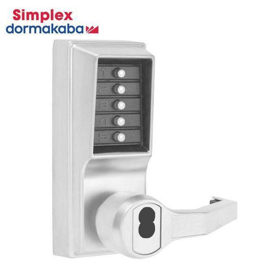 Simplex LR1021S Pushbutton Lever Lock - 26D - Schlage - w/ Key Override in Satin Chrome - RH - UHS Hardware