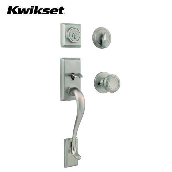 Kwikset - 800HEXCN - Hawthorne Handleset w/ Cameron Knob - Square Rose - 15 - Satin Nickel - Entrance - KW1 - SmartKey Technology - Grade 1 - UHS Hardware