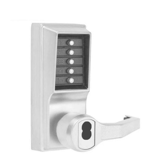 Simplex LR1021S Pushbutton Lever Lock - 26D - Schlage - w/ Key Override in Satin Chrome - RH - UHS Hardware