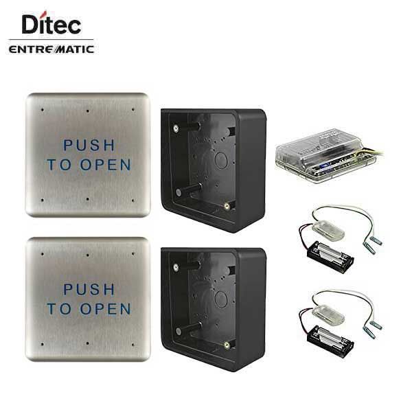 Ditec - W6-133 - Wireless Push Button Activation Kit - 2- 4.5" push plates  2 - mounting boxes  2 - transmitters  & 1 receiver - UHS Hardware