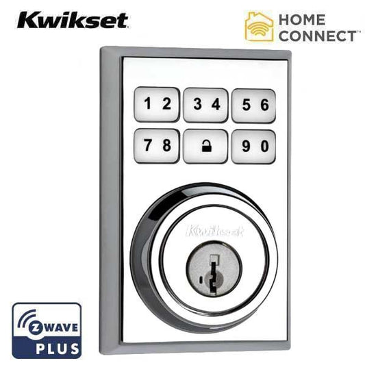 Kwikset - SmartCode 910CNT -  Electronic Contemporary Deadbolt - 26 - Polished Chrome - Home Connect - Z-Wave - SmartKey Technology - UHS Hardware