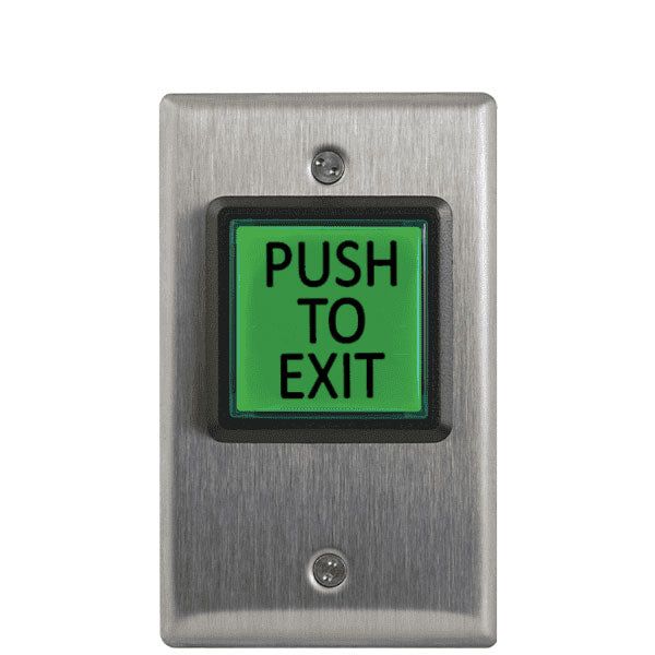 Camden CM-30E - Push/Exit Square Switch - LED Illuminated - w/ French Label - 12V-28V - UHS Hardware