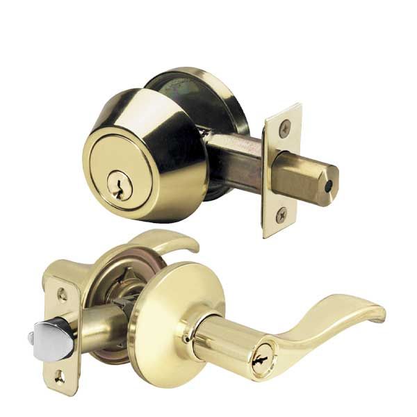 Premium Combo Lockset with Lever - Single Sided Deadbolt - Polished Brass - (KW1) - UHS Hardware