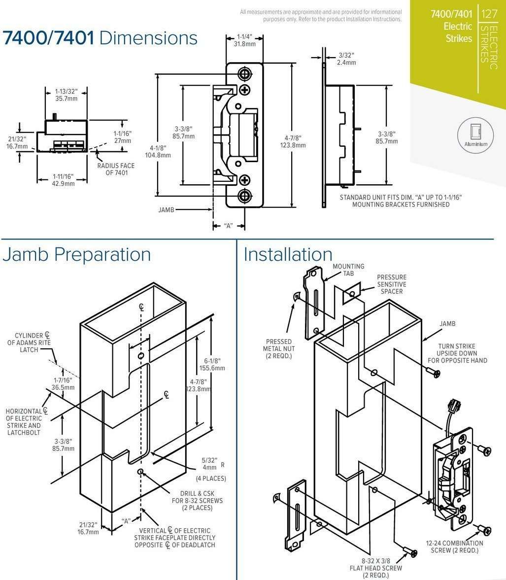 Adams Rite - 7400 - Electric Strike for Adams Rite or Deadlatches or Cylindrical Locks - 1/2" to 5/8" Latchbolt  - Aluminum Anodized - Fail Safe/Fail Secure - 1-1/4" x 4-7/8" - Flat Radius Plate - 12/24 VDC - UHS Hardware