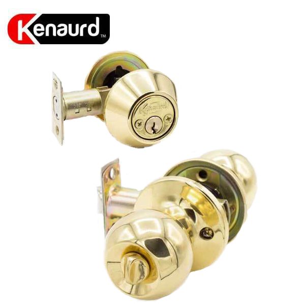 Premium Combo Lockset - Knob & Double Cylinder Deadbolt - Entrance - Polished Brass - Retail Packaging - KW1 / SC1 - Grade 3 - UHS Hardware