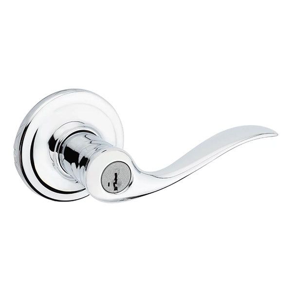 Kwikset - 740TNL - Tustin Lever - Round Rose - Entry - 26 - Polished Chrome - SmartKey Technology - Grade 2 - UHS Hardware