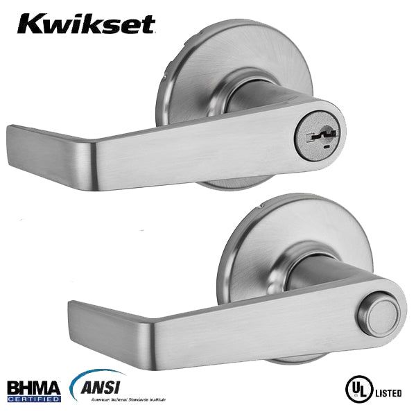 Kwikset - 756KNL - Kingston Commercial Lever - Round Rose  - 26D - Satin Chrome - Entrance - Smart Key Technology - Grade 2 - UHS Hardware