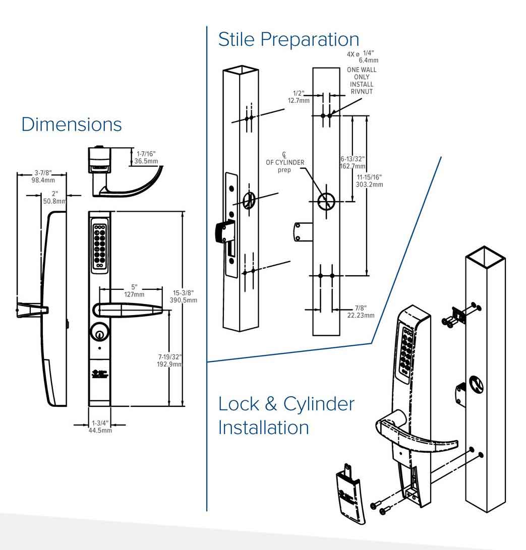 Adams Rite - eForce  3090-150 - Narrow Stile - Keyless Entry Electronic Lever Trim - Anodized  Aluminum - UHS Hardware