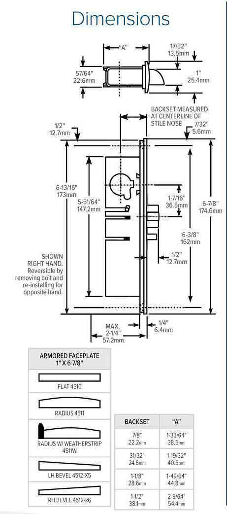 Adams Rite - 4511 -  Standard Duty Deadlatch - 1-1/8" Backset - LH /RHR - Mortised  2-5/8"  - FLT/ST - Radial Faceplate - Aluminum - Metal Door - UHS Hardware