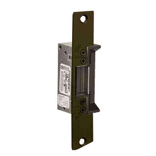 Adams Rite - 7130 - Electric Strike for Adams Rite & Cylindrical Locks -  Anodized Dark Bronze - Fail Secure - 1-1/4" x 6-7/8" Flat Radius Plate - 12VDC - UHS Hardware