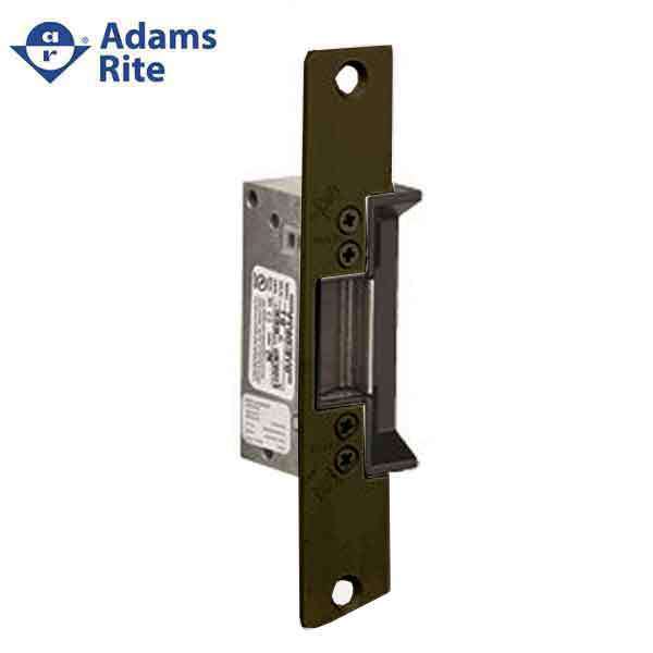 Adams Rite - 7130 - Electric Strike for Adams Rite & Cylindrical Locks -  Anodized Dark Bronze - Fail Secure - 1-1/4" x 6-7/8" Flat Radius Plate - 24VDC - UHS Hardware