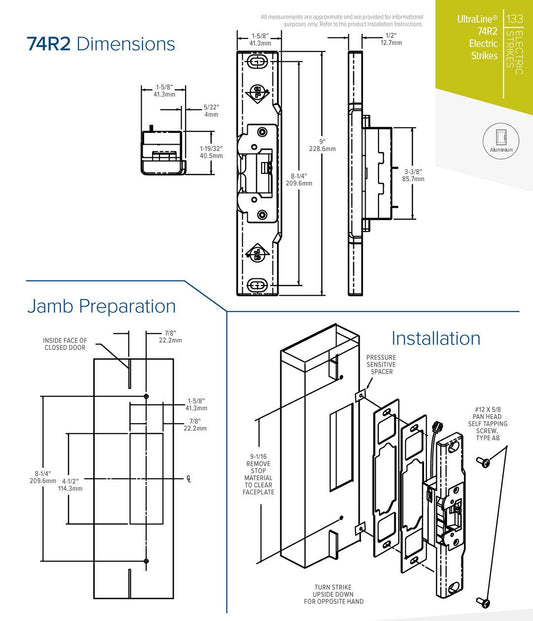 Adams Rite - 74R2 - Electric Strike for Narrow Stile Rim Exit Devices - 1/2" Pullman Latchbolt - Anodized Aluminum - Fail Safe/Fail Secure - 12/24 VDC - UHS Hardware