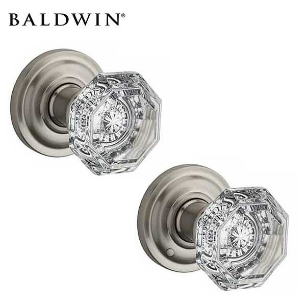 Baldwin Reserve - PV.CRY.TRR - Crystal Knob - Traditional Round Rose - 150 - Satin Nickel - Privacy - Grade 2 - UHS Hardware