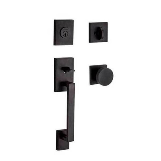 Baldwin Reserve - La Jolla Contemporary Knob Handleset - Singl Cyl - Contemporary Square Rose - 190 - Satin Black - Grade 2 - UHS Hardware