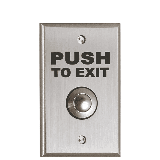 Camden CM-9080PTE - Vandal Resistant Push Button Exit Switch - DPDT Momentary - 12/24 VDC - Brushed Aluminum - UHS Hardware