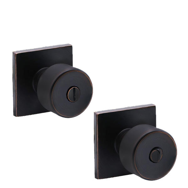 Contemporary Flat Ball Door Knob Set - Privacy - Square Rose - Aged Bronze - Grade 3 - UHS Hardware