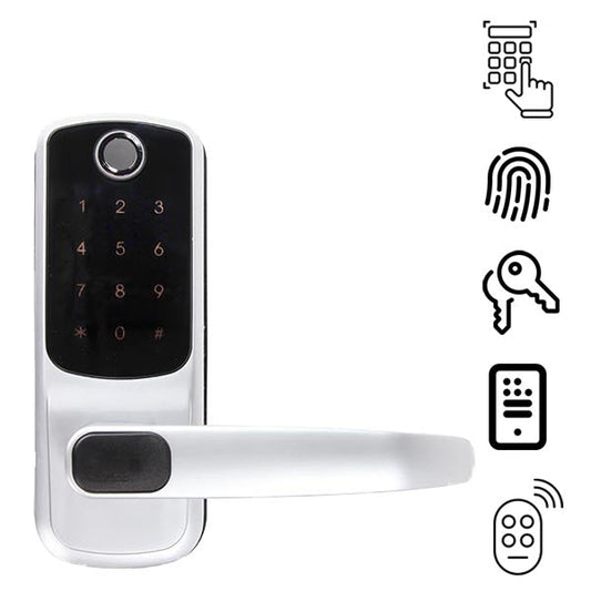 5-in-1 Electronic Keyless Entry Smart Door Lever Lock - Satin Chrome - UHS Hardware