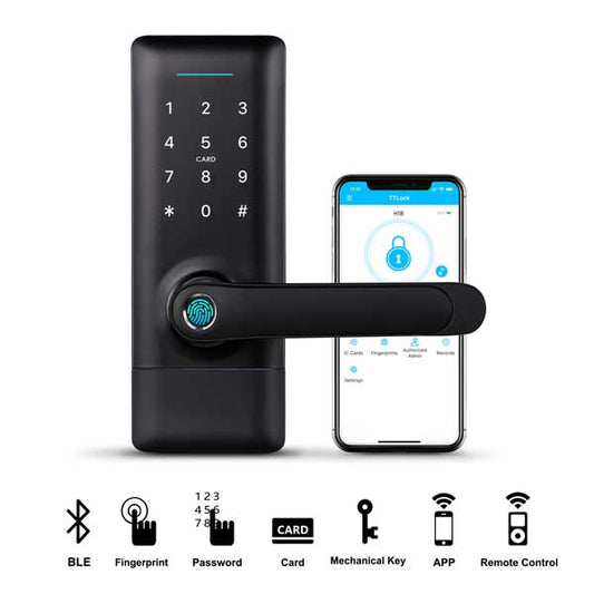 Premium Electronic Keyless Entry Smart Lever Set - H1B - Bluetooth / Fingerprint / RFID / Wifi - IP55 (Silver | Black) - UHS Hardware