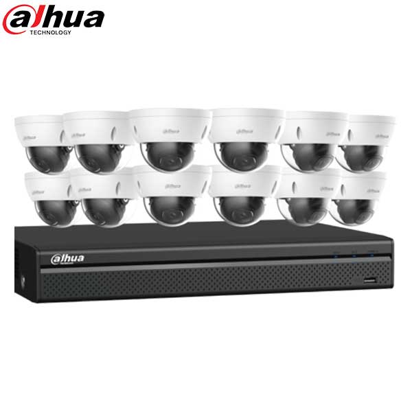 Dahua / IP Camera Kit / 12 x 8MP Dome Camera / 2.8mm Fixed Lens / 16-Channel / 4K NVR / IP67 / Starlight / DH-N568D124S - UHS Hardware