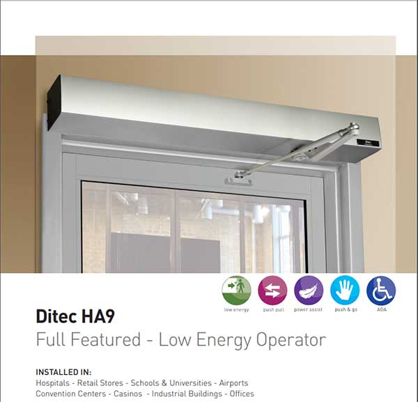 Ditec - HA9 - Full Feature Door Operator - PUSH Arm - Non Handed - Clear Coat (39" to 51") For Single Doors - UHS Hardware