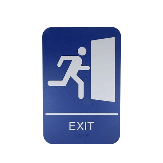 Don-Jo - HS 9070 38 - Exit Sign w/ Braille - Matte Blue - 9" x 6" - UHS Hardware