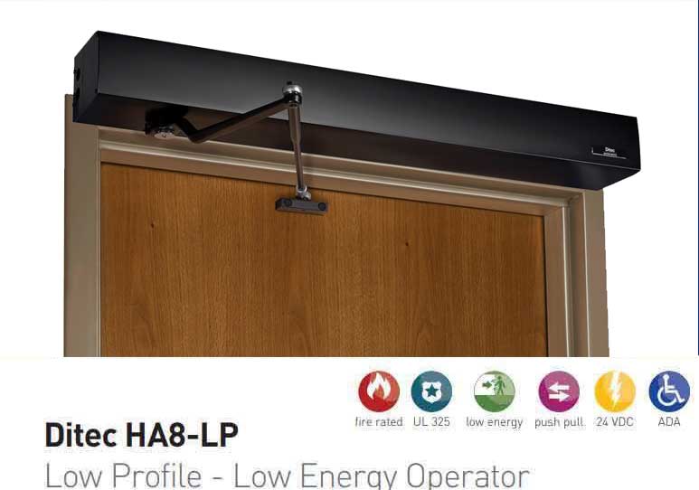 Ditec - HA8-LP - Low Profile Swing Door Operator - PULL Arm - Left Hand - Black  (39" to 51") For Single Doors - UHS Hardware