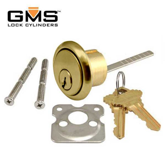 GMS Rim Cylinder - 1-1/8" - 5 Pin -  US3 - Bright Brass - KW1 - UHS Hardware