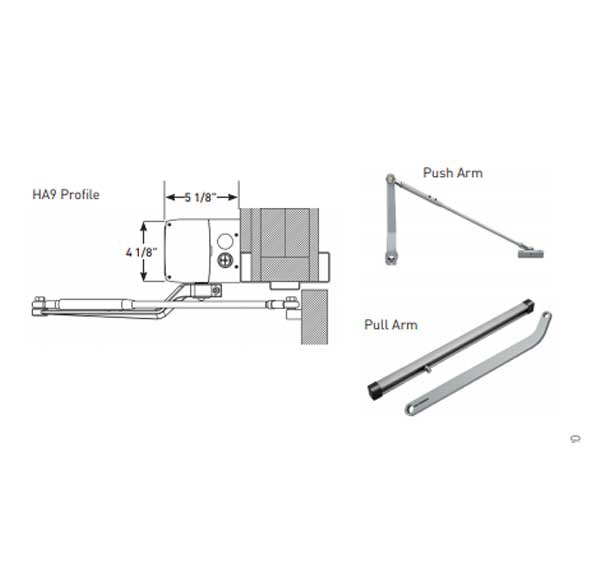 Ditec - HA9 - Full Feature Door Operator - PUSH Arm - Non Handed - Clear Coat (39" to 51") For Single Doors - UHS Hardware