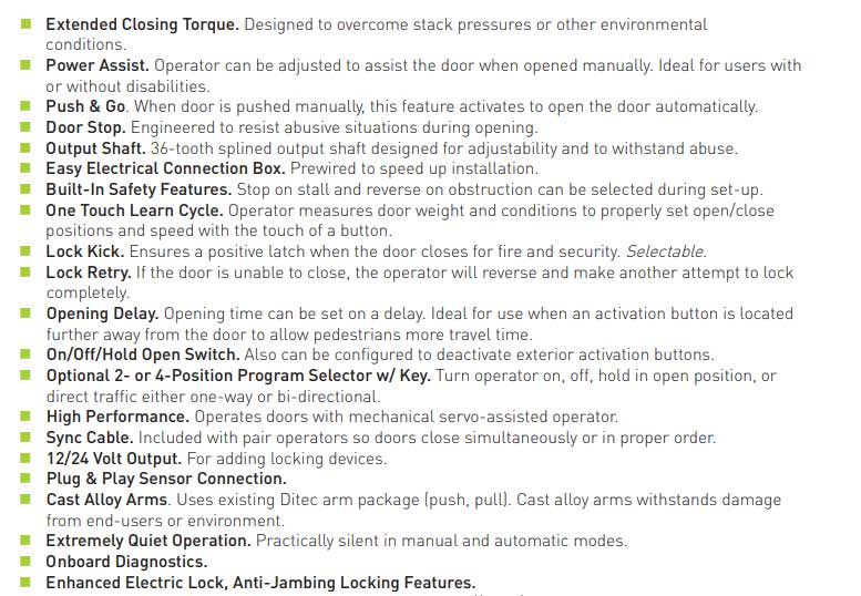 Ditec - HA9 - Full Feature Door Operator - PUSH Arm - Non Handed - Black (39" to 51") For Single Doors - UHS Hardware