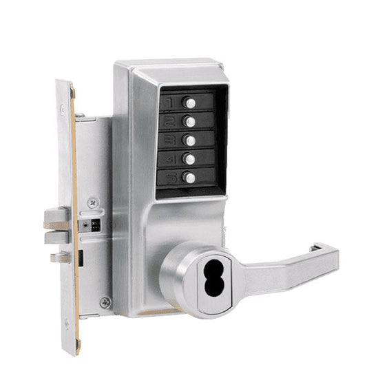 Simplex - RR8146 - Mechanical Pushbutton Mortise Lever Set - Combination/Passage/Lockout - SFIC - 2¾" Backset - Satin Chrome - RHR - UHS Hardware