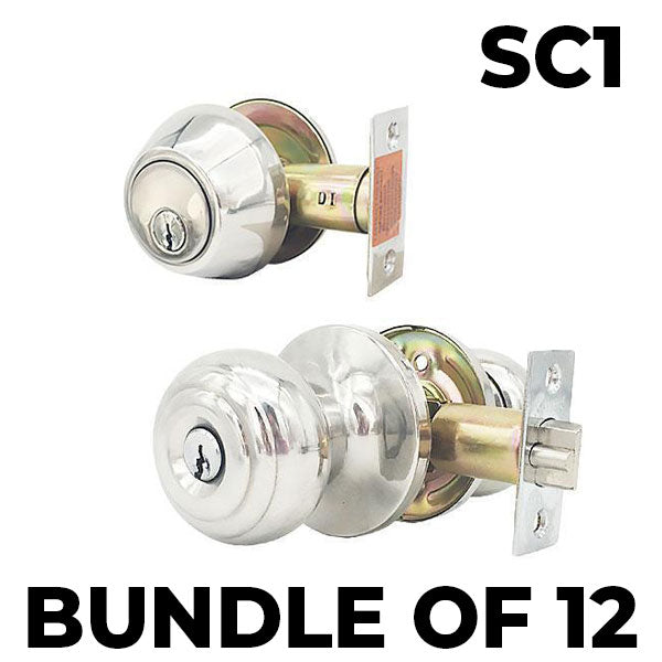 x12 Premium Combo Lockset - Knob & Deadbolt - Bright Chrome - BC - SC1 (BUNDLE OF 12) - UHS Hardware